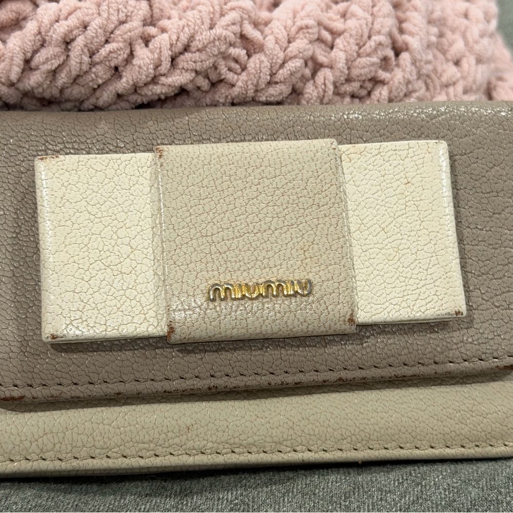 Miu Miu Cream and tan card holder - used and worn